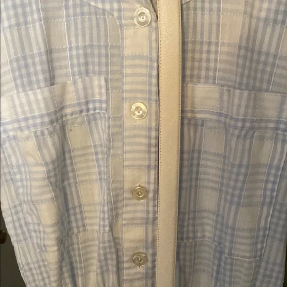 Light Blue Plaid Button-Up Dress with belt handmade vintage belt grandma - Picture 4 of 14